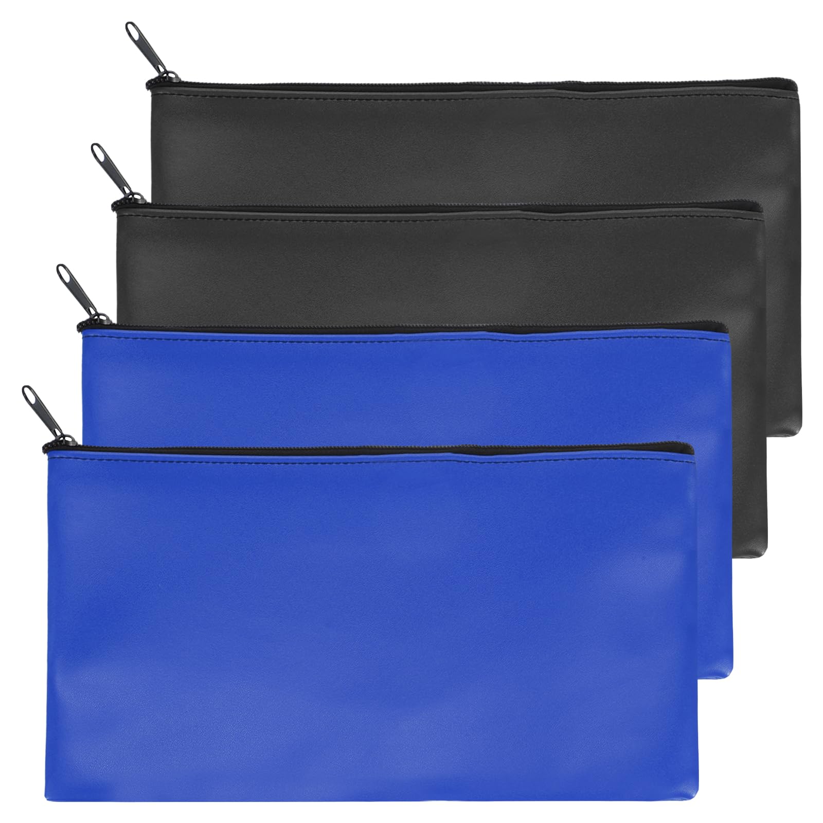 PATIKIL 11"x 6" Bank Deposit Bag, 4Pcs Money Bag Bank Bag Security Money Pouch Receipt Holder for Tickets Coin Makeup Cosmetics Bills, Black/Deep Blue