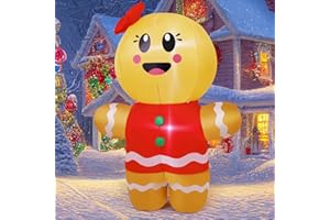 GOOSH 6.2 FT Christmas Inflatables Gingerbread Outdoor Decorations Blow Up Yard Gingerbread Man Inflatable with Built-in LEDs