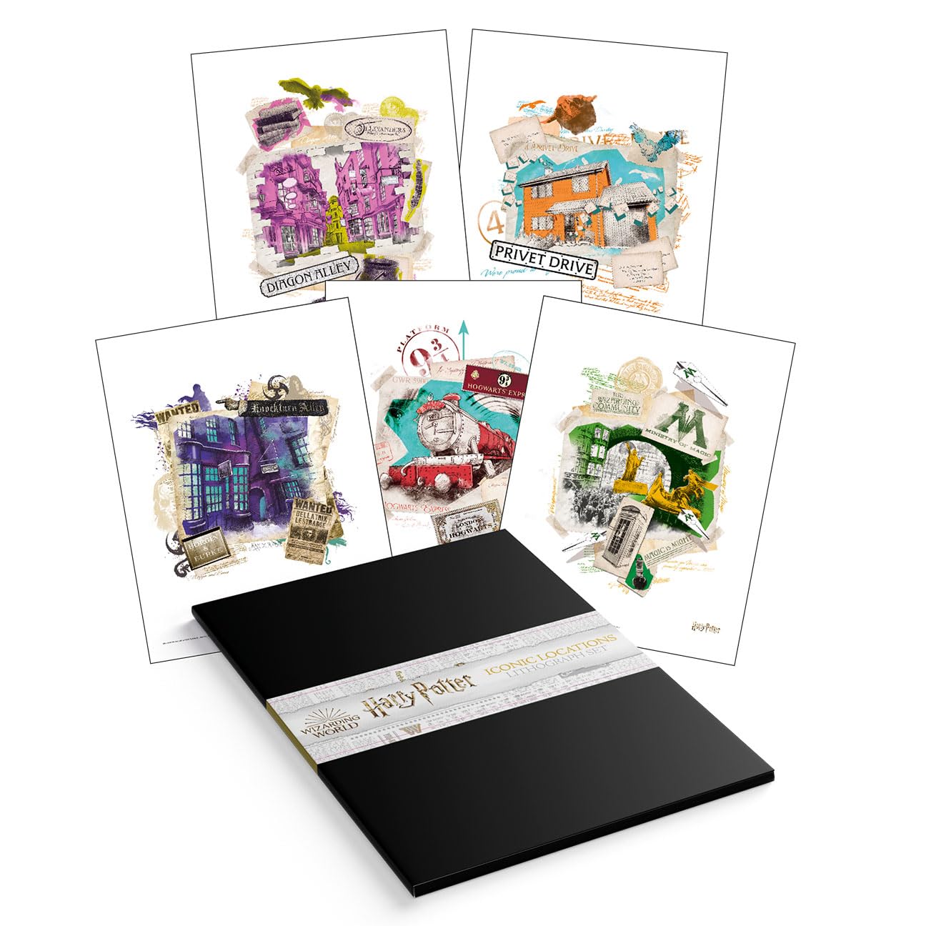 FaNaTtik Harry Potter Limited Edition Lithograph Set – 10 Premium Art Prints on 350gsm Linen Paper, Iconic Locations, 14 x 11, Protective Packaging Included