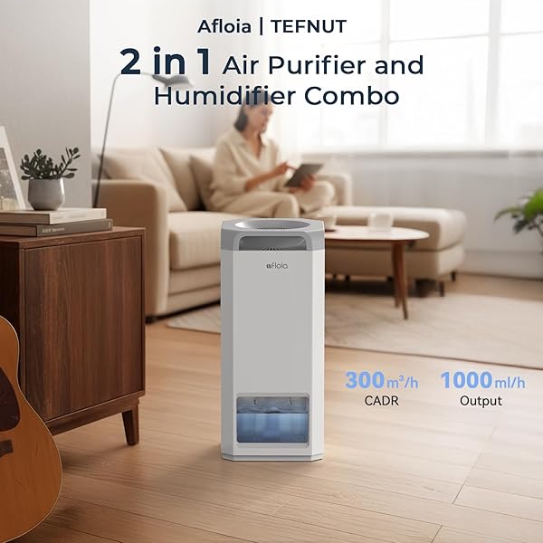 AFLOIA HUMIDIFIER FOR BEDROOM LARGE ROOM – MIST FREE EVAPORATIVE 2 IN 1 HUMIDIFIER AND AIR PURIFIER IN ONE COMBO FOR HOME WITH TOP FILL 5L TANK/HUMIDITY&AIR QUALITY SENSOR/2-24H TIMER