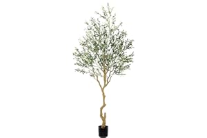 Nafresh Tall Faux Olive Tree，8ft（96in） Realistic Potted Silk Artificial Olive Tree， Fake Olive Trees Indoor with Green Leaves and Big Fruits for Home Office Living Room Stairs Patio Decor.