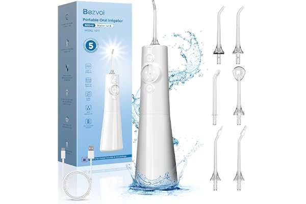 Bezvoi Water Flosser for Teeth, 300ML Tank & LED Display 5 Modes Oral Irrigator with 6 Jet Tips, 2000mAh Rechargeable Cordles