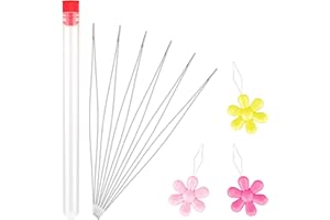 ZLULARY 6 Pieces Beading Needles Big Eye Beading Needles Beading Embroidery Stainless Needles with Needle Bottle and 3 Pcs Bead Needle Threader for Jewelry Making (4.01inch)