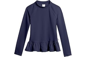 CITY THREADS Made in USA Big Girls' Solid Rashguard Swimming Tee for The Beach or Pool Peplum Sun Protection SPF50+ Swim Tee