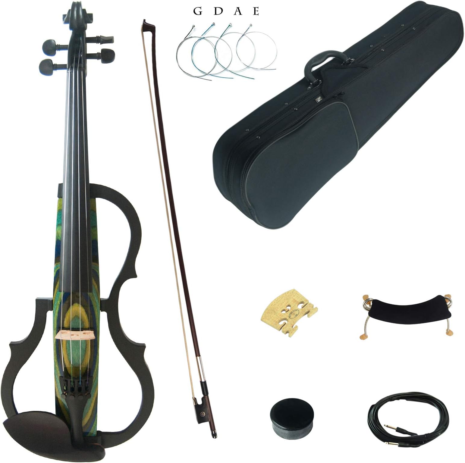 Kinglos 4/4 Green Ripple Colored Solid Wood Advanced 3-Band-EQ Electric/Silent Violin Kit with Ebony Fittings Full Size (SDDS-N048)