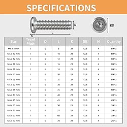 Krysay M6 x 35mm 50Pcs Flat Head Hex Socket Cap