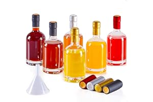 Delove [6-Pack 12oz Clear Glass Bottles for Limoncello Liquor Wine Drinks Juice,Whiskey Bottles with Seal,Heavy Empty Glass Bottle with Stopper Corks,Contains Sealing Capsules&Funnel-375ml