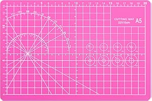 RKQOA A5 Cutting Mat, Self Healing Sewing Mat, Craft Mat Double Sided 3-Ply Craft Cutting Board for Sewing Crafts Leather Fabric Scrapbooking Project Art Supplies, 8.6“ x 5.9”, Pink