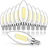 MAXvolador E12 LED Candelabra Bulb 40W Equivalent, 500LM Chandelier Light Bulb, Daylight White 5000K, B11 Filament Clear Glass Candle Base Light Non-Dimmable, 12 Pack