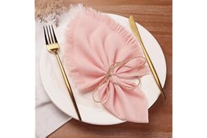 Dololoo Handmade Cloth Napkins with Fringe, 18 x 18 Inches 100% Cotton Lightweight Napkins, Set of 4 Rustic Fringe Washable Dinner Napkins for Wedding, Christmas, Party and Dinner - Coral Pink