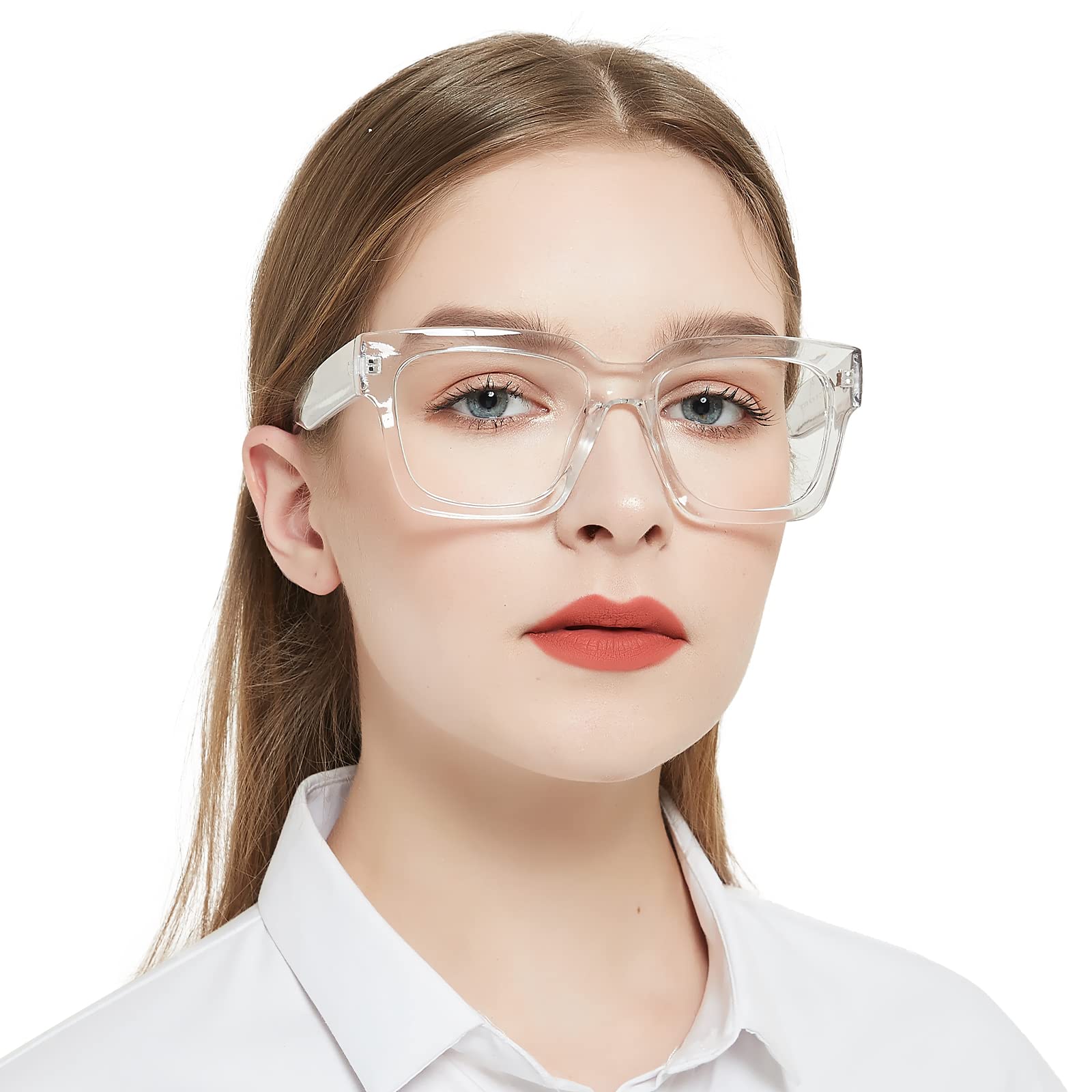 OCCI CHIARI Womens Thick Frame Reading Glasses 1.5 Wide Legs Glasses for Women Stylish Square Readers Glasses ((Red-Trans,150)