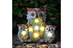 MXwcy Owl Garden Outdoor Statue, Solar Figurine LED Lights, Succulent Plants Garden Decorations for Porch Patio Yard Lawn, Unique Gifts for Friends and Family