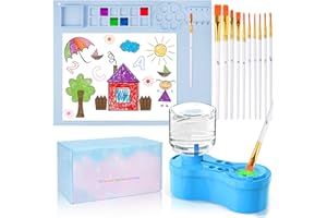 YOUMAYSTORY Painting Station, Silicone Painting Mat and Paint Brush Cleaner, 20"X16" Silicone Art Mat with 10 Paint Brushes, Paint Brush Rinser, Art Painting Supplies Set (Blue)