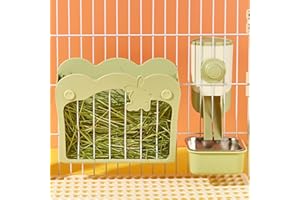 SEPTILLAR Rabbit Hay Feeder, 3-in-1 Feeding Set with Food Bowl and Hanging Funnel for cage, Hay Rack for Bunny Guinea Pig Chinchilla (Green)
