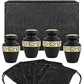 Trupoint Memorials Small Urns for Human Ashes Keepsake, Decorative Mini Cremation Urn for Adult Men & Women, Set of 4, Grecian Black and Gold
