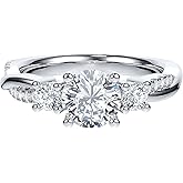 THELANDA Sterling Silver Moissanite 3-Stone Engagement Ring 1.0 CT Center Petite Twisted Vine Promise Bridal Ring for Women