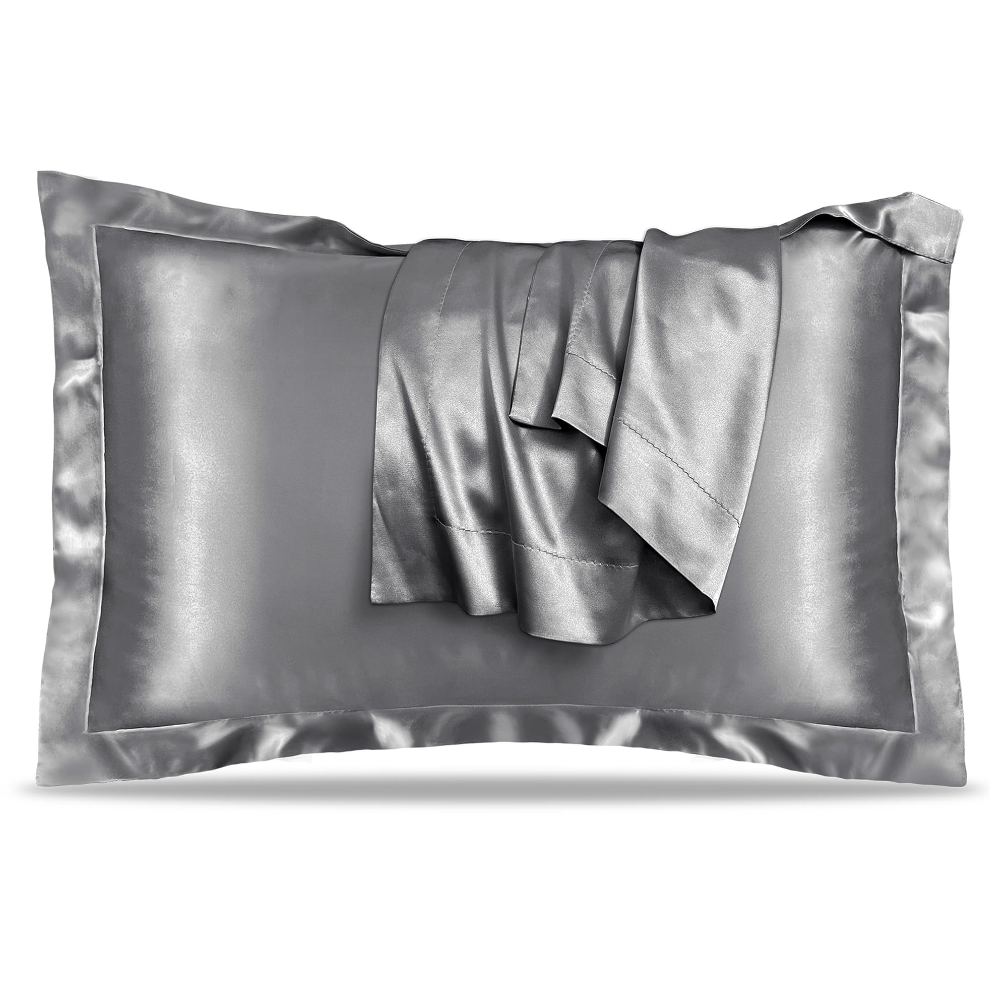 UQQU Natural Mulberry Silk Pillowcase for Hair and Skin Health, Standard Size 50 x 75 cm Pillow Case, Soft Smooth Cooling Premium Grade Silk Pillow Covers for Sleeping (Grey, 1 Pack) — image 1