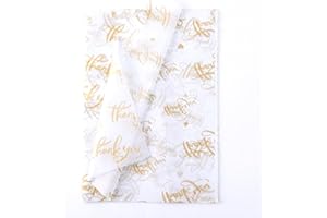 TINYFUTURE 100 Sheet Thankyou Gift Wrapping Tissue Paper 14”x20” Recyclable White with Metallic Gold Packaging Bag for Wedding Birthday Showers Art Craft Party Favor Decoration