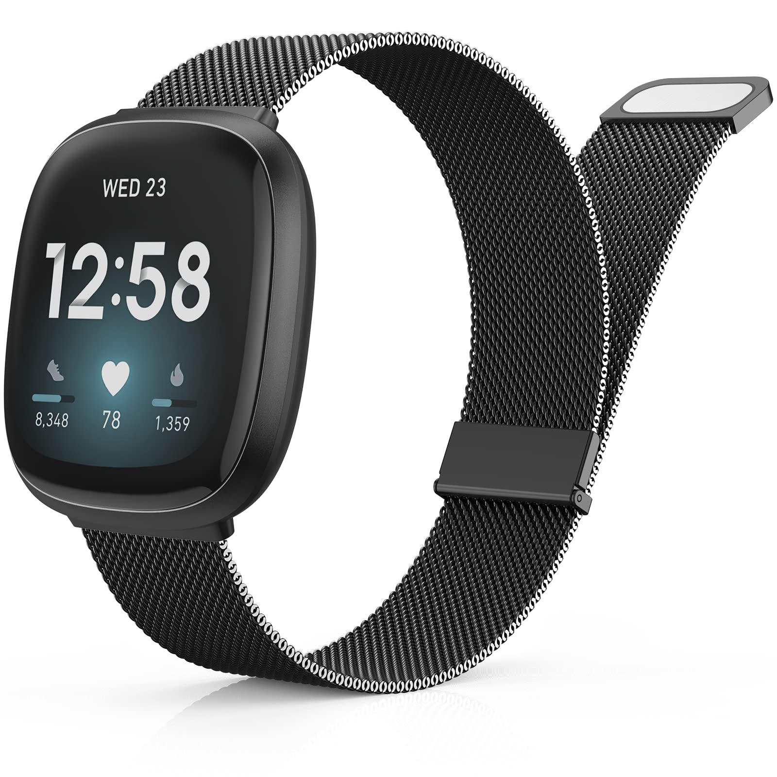 Yoohoo Straps Compatible with Fitbit Versa 3/Fitbit Versa 4/Fitbit Sense 2,Adjustable Stainless Steel with Double Magnetic Clasp Replacement Straps for Women Men/Black