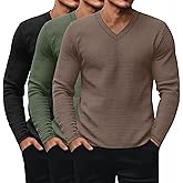 Ficerd 3 Pack Men's Waffle Thermal Long Sleeve Shirts V Neck Underwear Tops Casual Knit Undershirts Pullover Sweaters