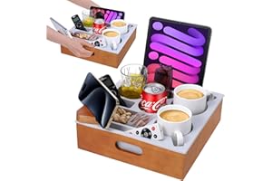 Hanaoyo Couch Cup Holder Tray, Soft Silicone Wooden Couch Caddy with Carrying Handle, Sofa Cup Holder for Bed Car Beach Organizer, Anti-Spill Sofa Cup Holder for Snacks Beverage Remote (Brown)