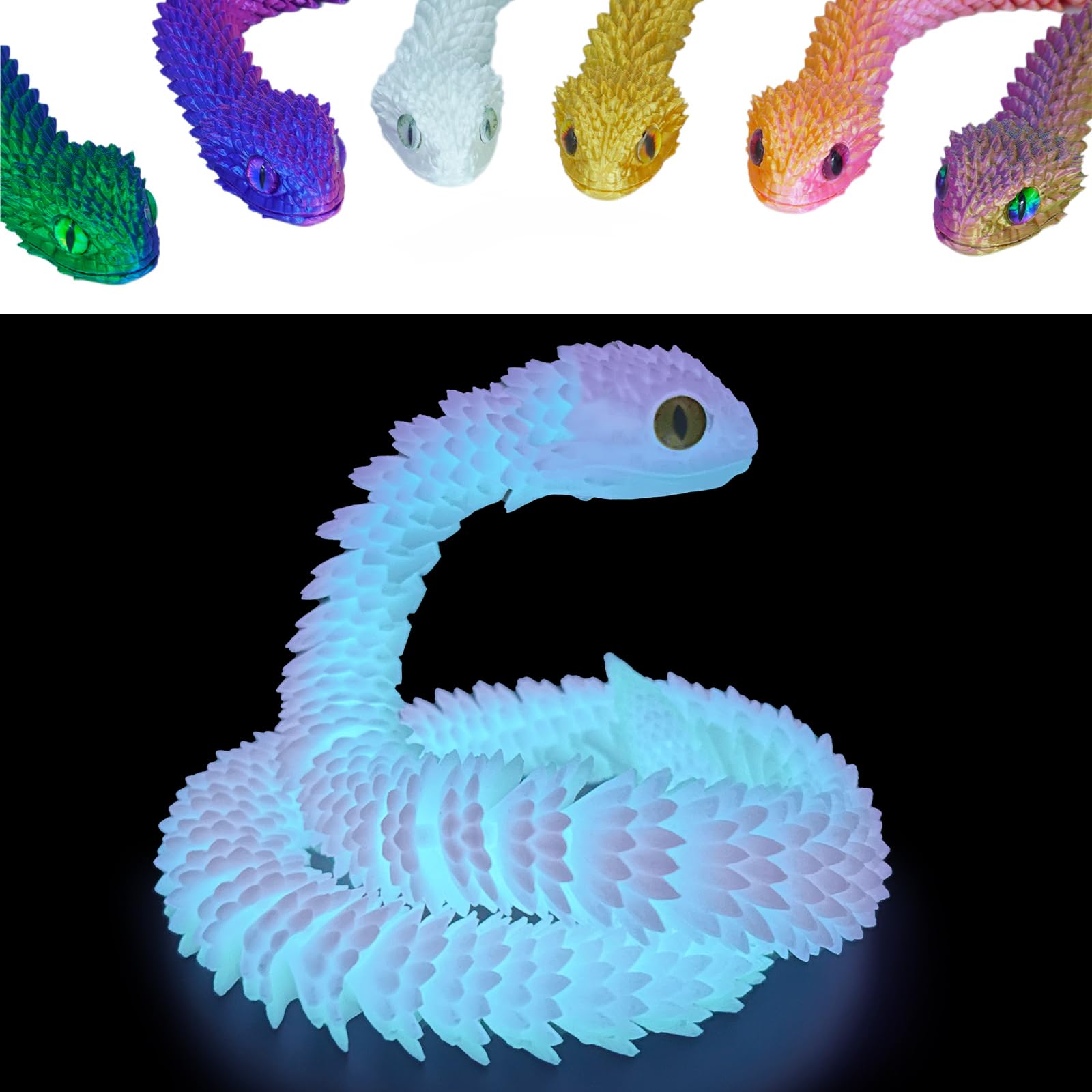 Photo 1 of Nemoro 3D Printed Articulated Snake – 24'' Crystal-Like Movable Snake– Realistic Slithering Design, Collectible Articulated Model