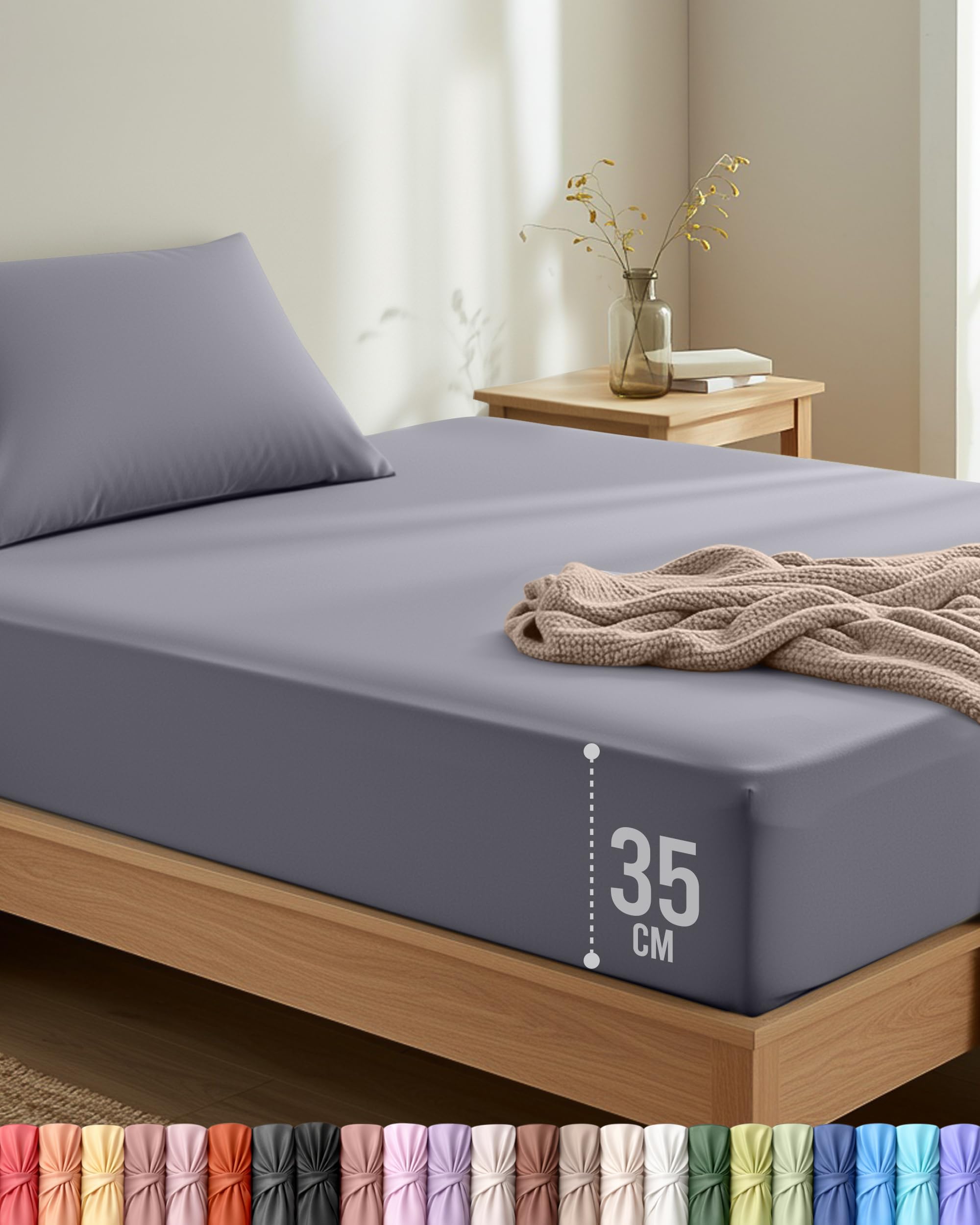 Utopia Bedding Single Fitted Sheet with Pillow Case (50x75cm), Grey - Deep Pocket (35 cm) - Bed Sheets Set - OEKO-TEX Certified - Soft Brushed Microfibre