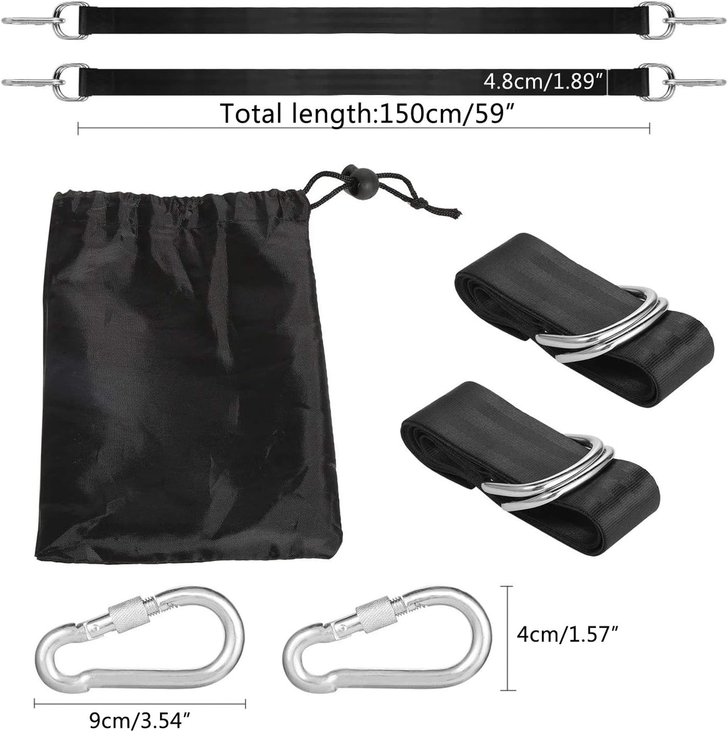 xocome 2 Pcs Tree Swing Hanging Straps,150cm Long Straps with 2 Heavy Duty Safety Lock Carabiner Hooks Holds Up to 800 kg - Image 3