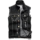 JUDIGODR Denim Vest Men Lapel Sleeveless Slim Fit Retro Ripped Casual Jean Vest for Men's
