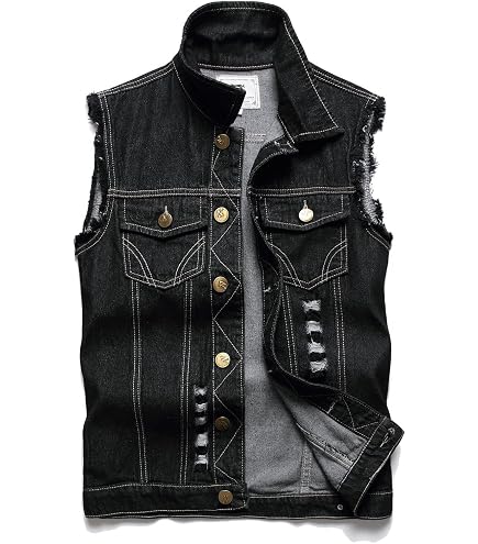 DSDZ Men's Punk Denim Vest Sleeveless Jean Jackets With Rivets