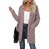 ZAFUL Womens Fuzzy Cardigan Sweaters Button Down Long Sleeve Lapel Loose Winter Coat with Pockets