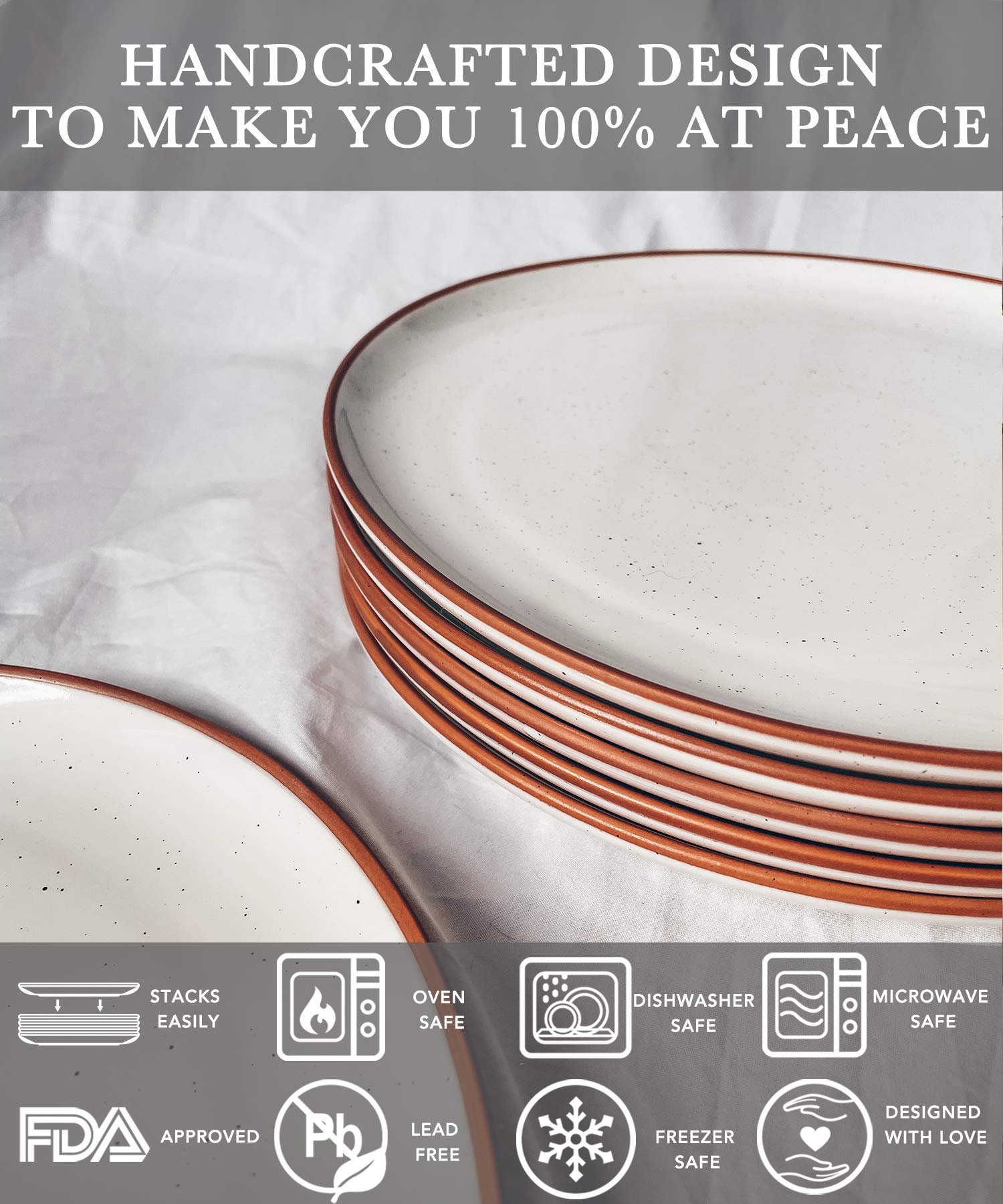 Mora Ceramic Dinner Plates Set of 6, 10 inch Dish Set - Microwave, Oven, and Dishwasher Safe, Scratch Resistant, Modern Rustic Dinnerware- Kitchen Porcelain Serving Dishes - Vanilla White