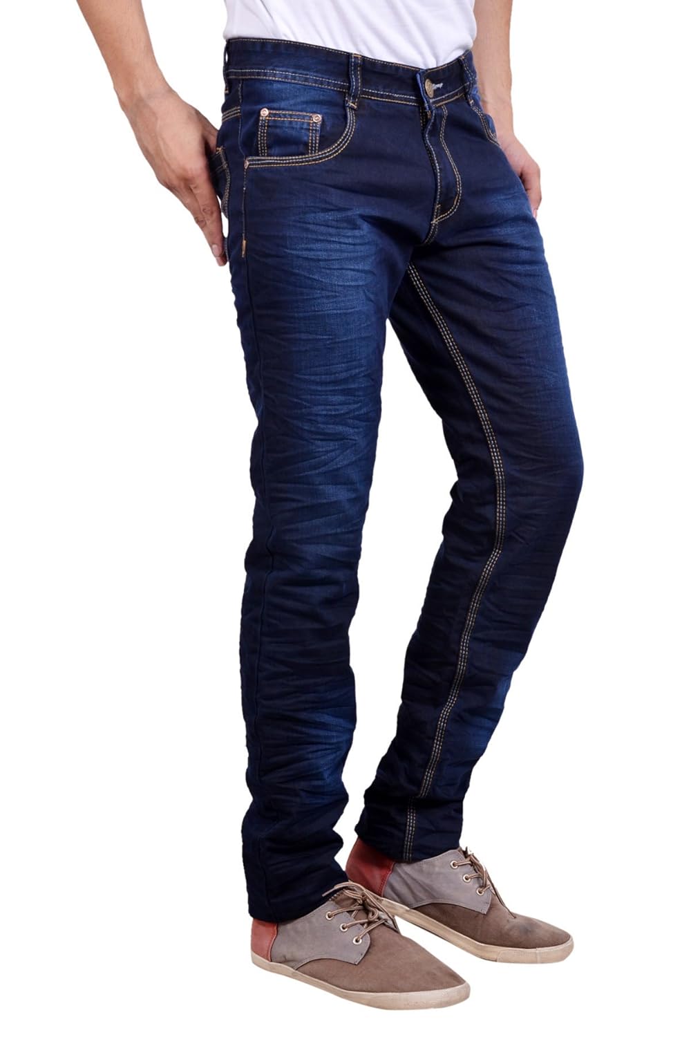 studio nexx men's dark blue slim fit whiskered jeans