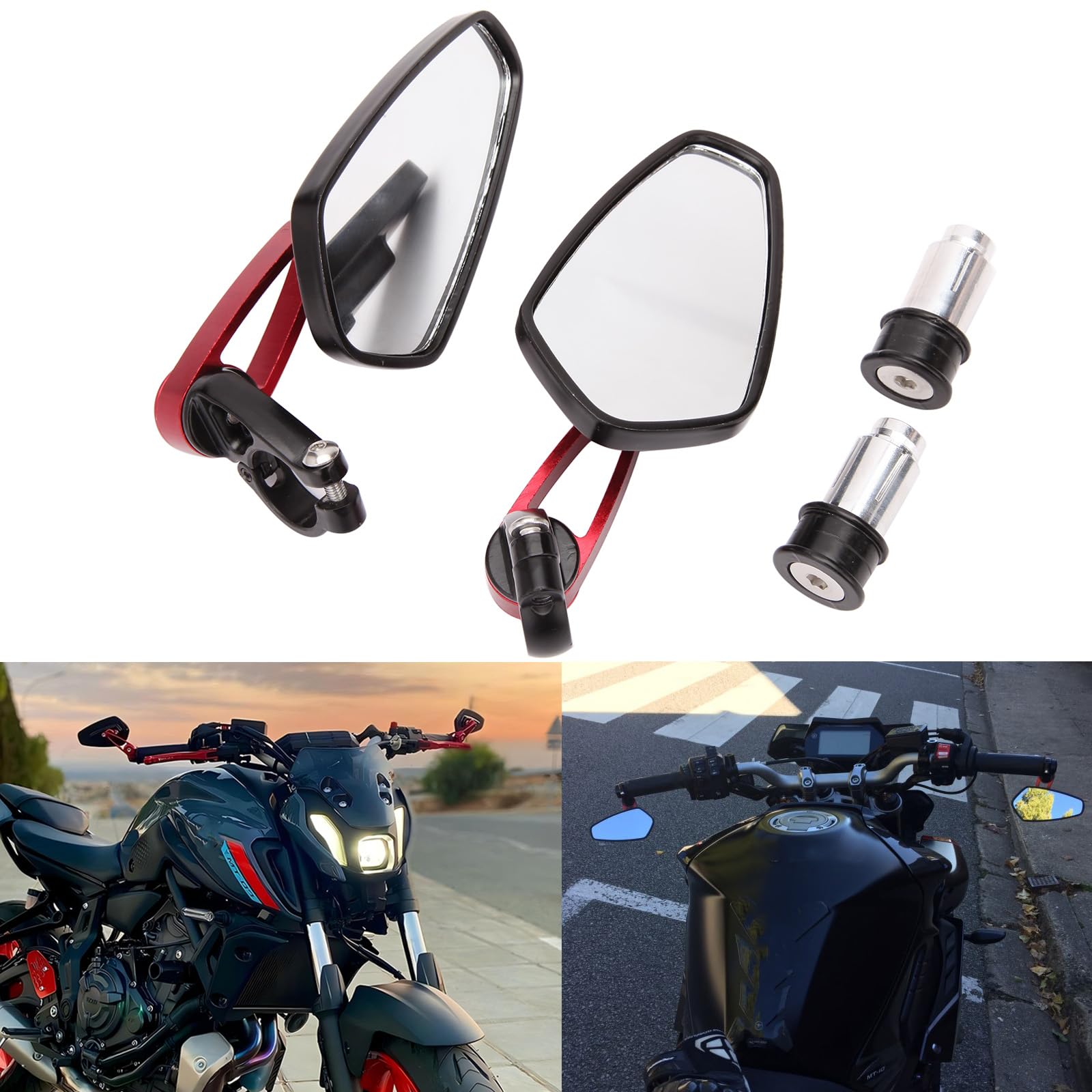 DREAMIZER Black Motorcycle Handlebar Mirrors, 7/8" 22mm Rear view Wing Mirrors Motorbike for Scooter Cruiser Sport Bike Chopper (Red)