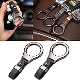 WEIHAO Leather Car Keychain with Spring Clip, Key Holder for Car Fob Keys, Ring Clip Key Chain - Universal Keychain for Men & Women, Fits Sedans Trucks SUVs most Vehicles (Black-2PCS)