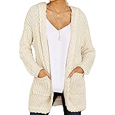 LANYO LILI Women’s Oversized Hooded Cardigan Chunky Cable Knit Sweater Open Front Loose Outerwear with Pockets (Spring 2026)