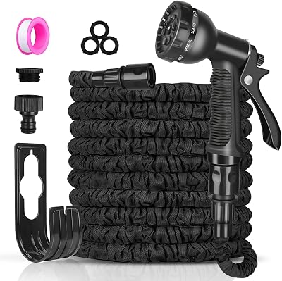 ANSYU Expandable Garden Hose 100FT 8 Function Spray Gun 3/4in 1/2in Connectors
