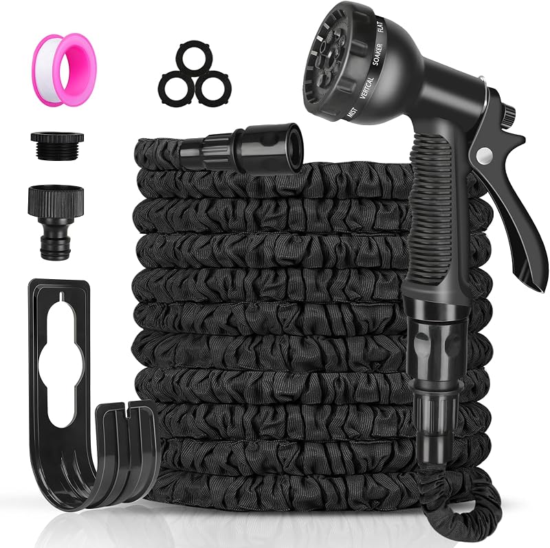 ANSYU Expandable Garden Hose 100FT 8 Function Spray Gun 3/4in 1/2in Connectors