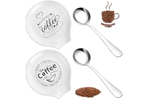 Gandeer 4 Pieces Coffee Spoon Rest and Spoon Funny Coffee Quote Ceramic Coffee Spoon Holder Rests for Coffee Station Decor Stove Top Countertop Kitchen Accessories Nice Present for Coffee Lovers
