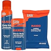 Mando Whole Body Three Piece System - 2.6 oz Smooth Solid Stick, 3.6 oz Deodorant Spray, & 15 ct Deodorant Wipes - Aluminum & Baking Soda Free Odor Control - Doctor Developed - 3 pc Bundle (Pro Sport)
