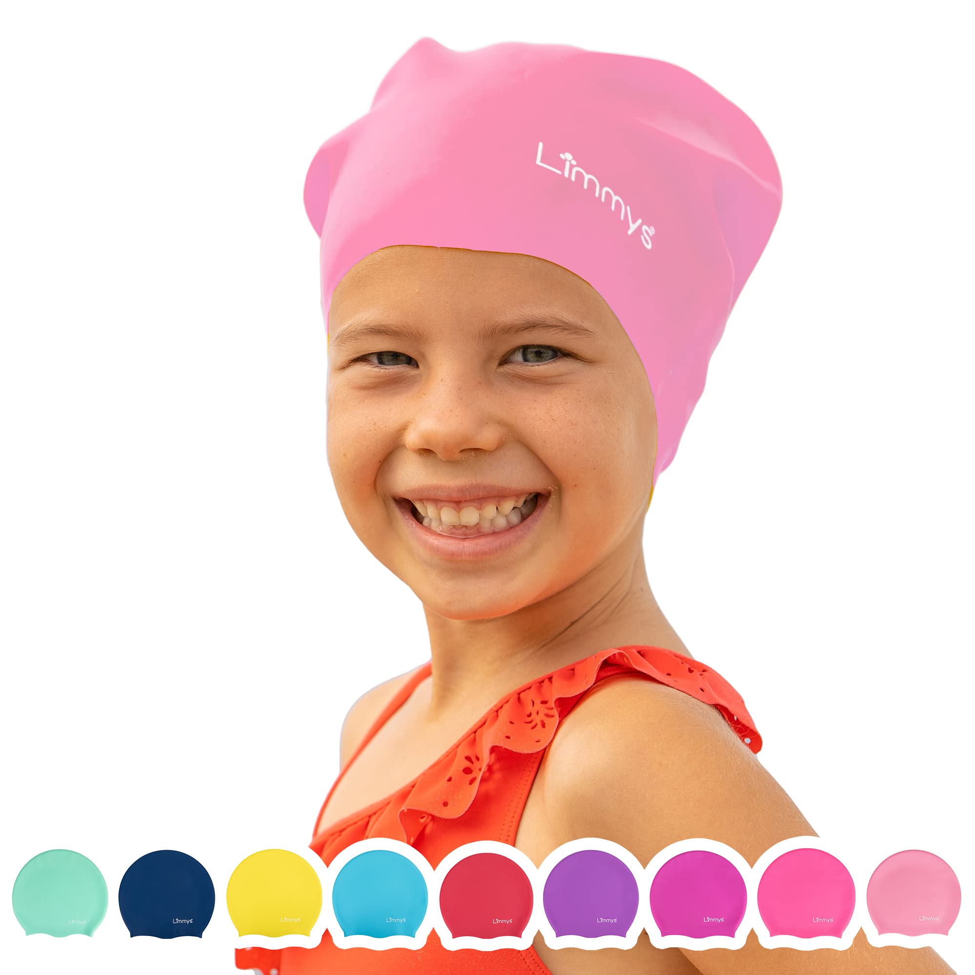 Limmys Kids Swim Cap – 100% Silicone Swim Cap for Long Hair – Soft, Stretchy & Comfortable Swimming Cap – Designed for Durability & a Tangle-Free Experience