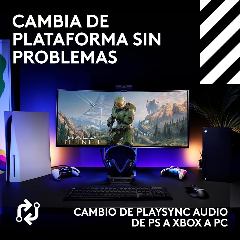 Logitech g astro a50 lightspeed gaming headset wireless + estação base (gen 5), pro-g graphene, alternar entre 3 sistemas, usb-c para xbox, ps5, pc/mac ou nintendo switch, bluetooth - preto