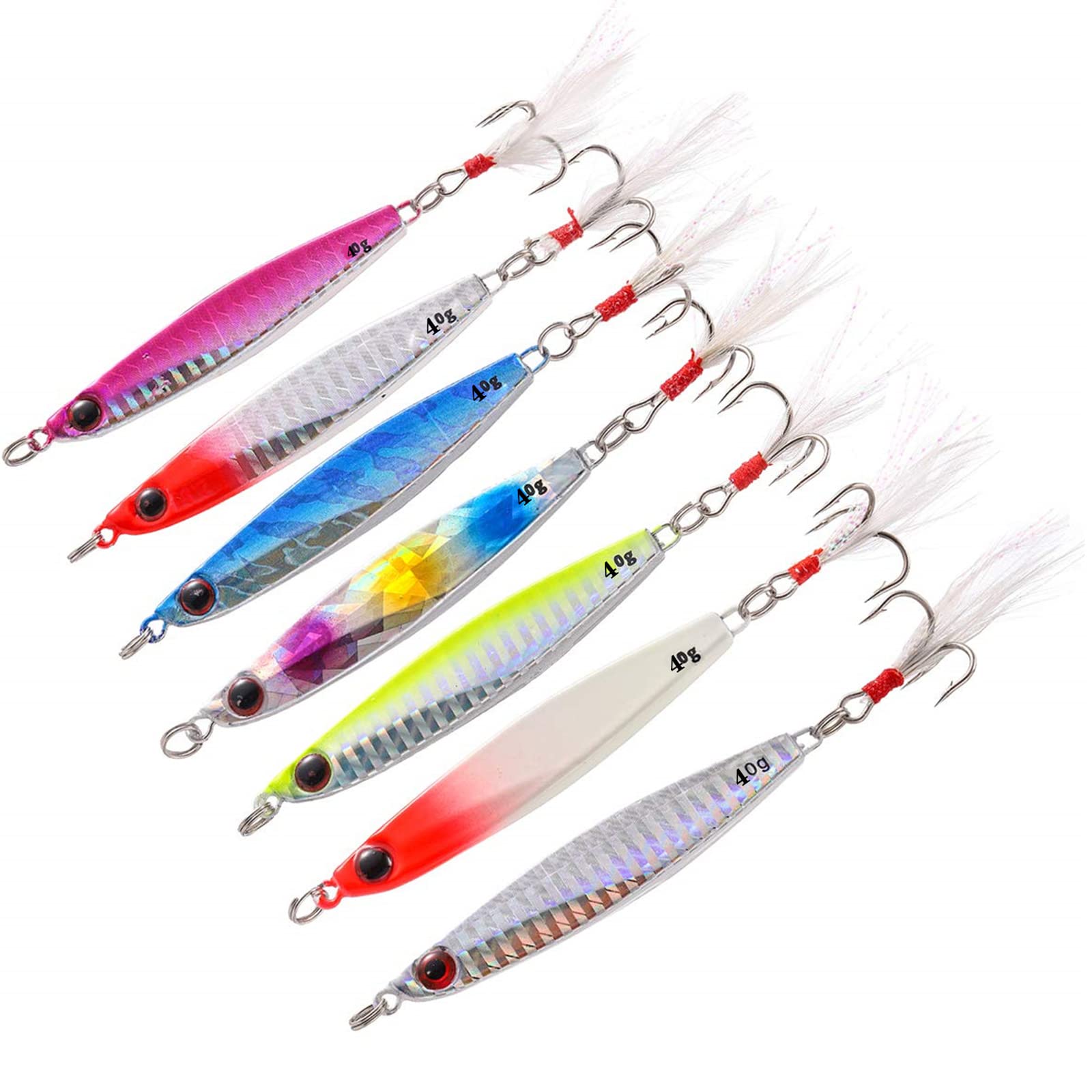 TUXIBIN Pack of 7 artificial baits, fishing lures, metal wobblers, swimbait, fishing lure, spinner bait for salt water, freshwater trout, salmon, bass, trout, bait with treble hook, 40 g