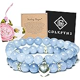 GDLKPYHS 2Pcs Healing Crystal Bracelets for Women Handmade Beaded Bracelet Healing Prayers Crystal 8mm Natural Stone Beads Bracelet Stress Relief Get Well Soon Gifts