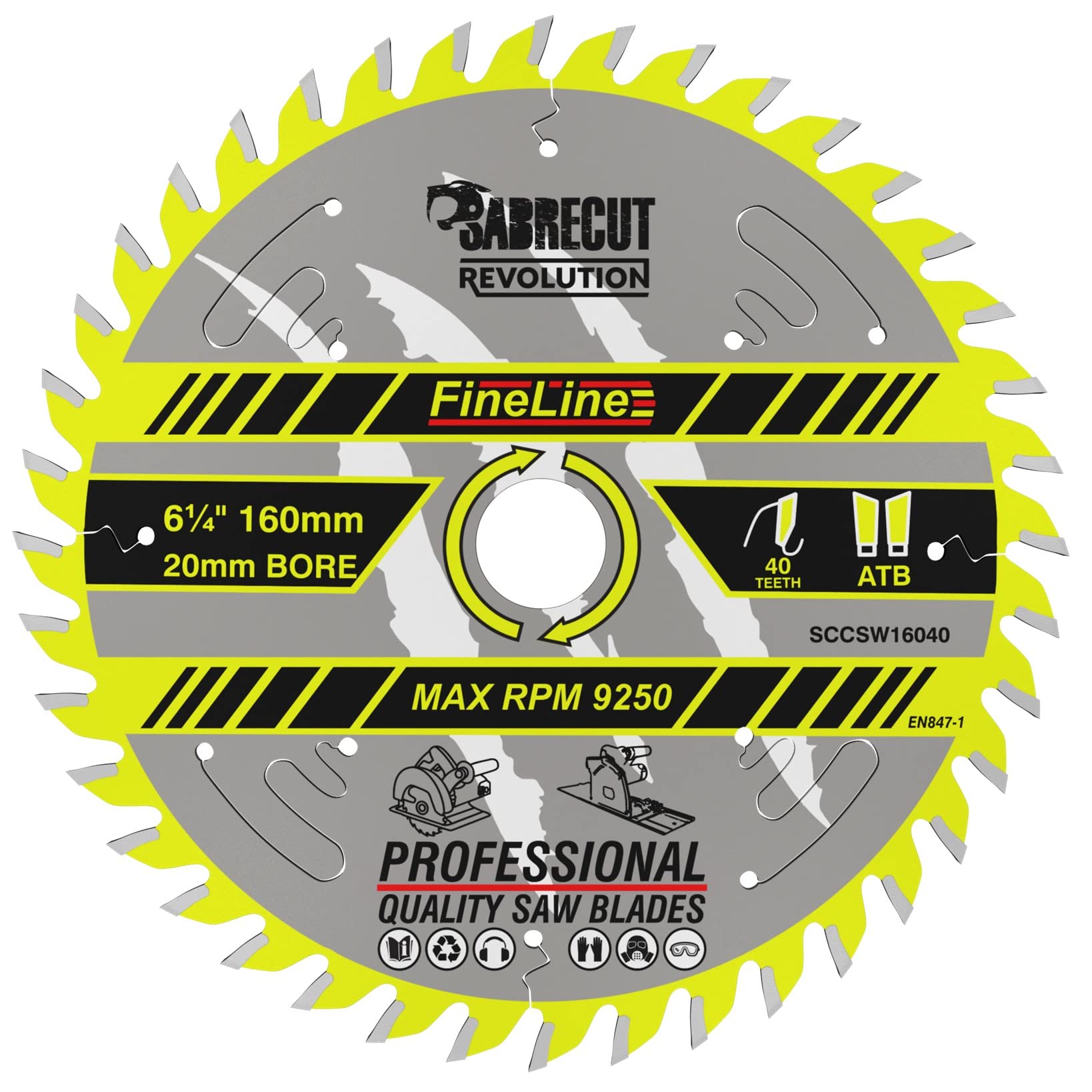1 x SCCSW16040 SabreCut 160mm 40T x 20mm Bore FineLine Thin Kerf Wood Plywood MDF Chipboard Cross Cutting and Rip Cutting Circular Saw Blade