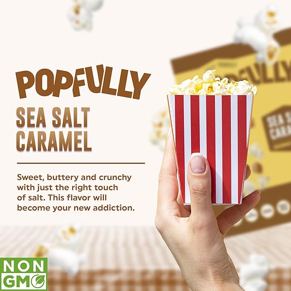 POPFULLY SEA SALT CARAMEL POPCORN FULLY POPS, SHARING BAGS, SWEET & SALTY, BIG POP, MICRO POPCORN BAGS, 3-PACK