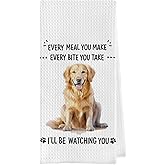 Geqtt Golden Retriever Dish Towels - Funny Golden Retriever Decorative Waffle Weave Kitchen Towels, Dog Gifts Hand Tea Towel (16×24 Inches)