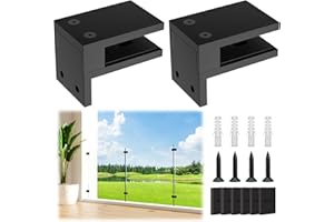 LukLoy 2 Pack Wall to Glass Clamp, Matte Black 304 Stainless Steel Glass Railing Clamp for 5/16" to 1/2" Thick Panels, No Drill Brakcet Clips for Balustrade Railing Pool Fence (2, F Shape)