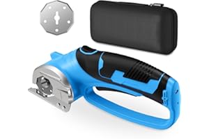 MERSHCA Cordless Electric Scissors, 4V Rechargeable Heavy Duty Rotary Cutter with LED Light & Safety Lock for Cardboard, Fabric, Leather, Carpet, Plastic, Crafting, Sewing, DIY & Industrial Use + Box (Blue)