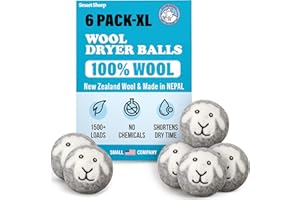 Wool Dryer Balls - Smart Sheep 6-Pack - XL Premium Natural Fabric Softener Award-Winning - Wool Balls Replaces Dryer Sheets -